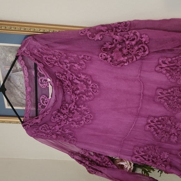 Soft Surroundings Hermosa Silk Tunic Dress P Large Plumberry Holidays Luxury - Picture 3 of 16